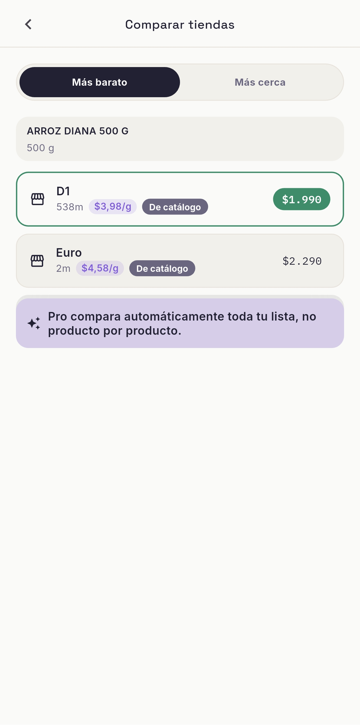 Comparación de precios entre tiendas
